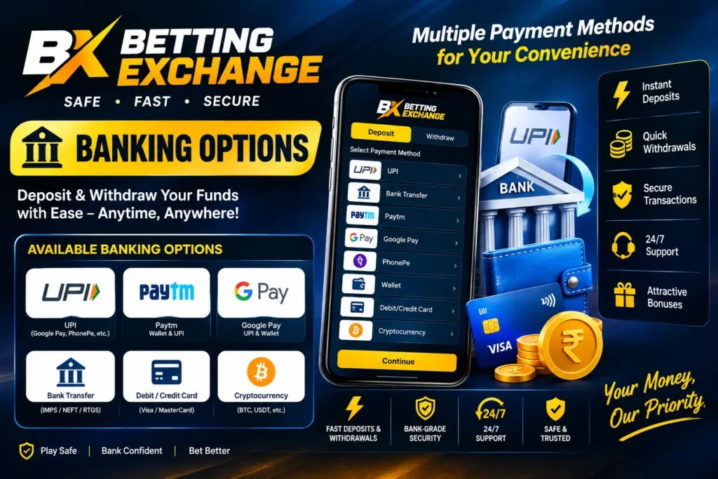 Betting Exchange banking options for deposits and withdrawals