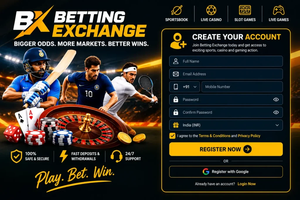 Betting Exchange account registration page